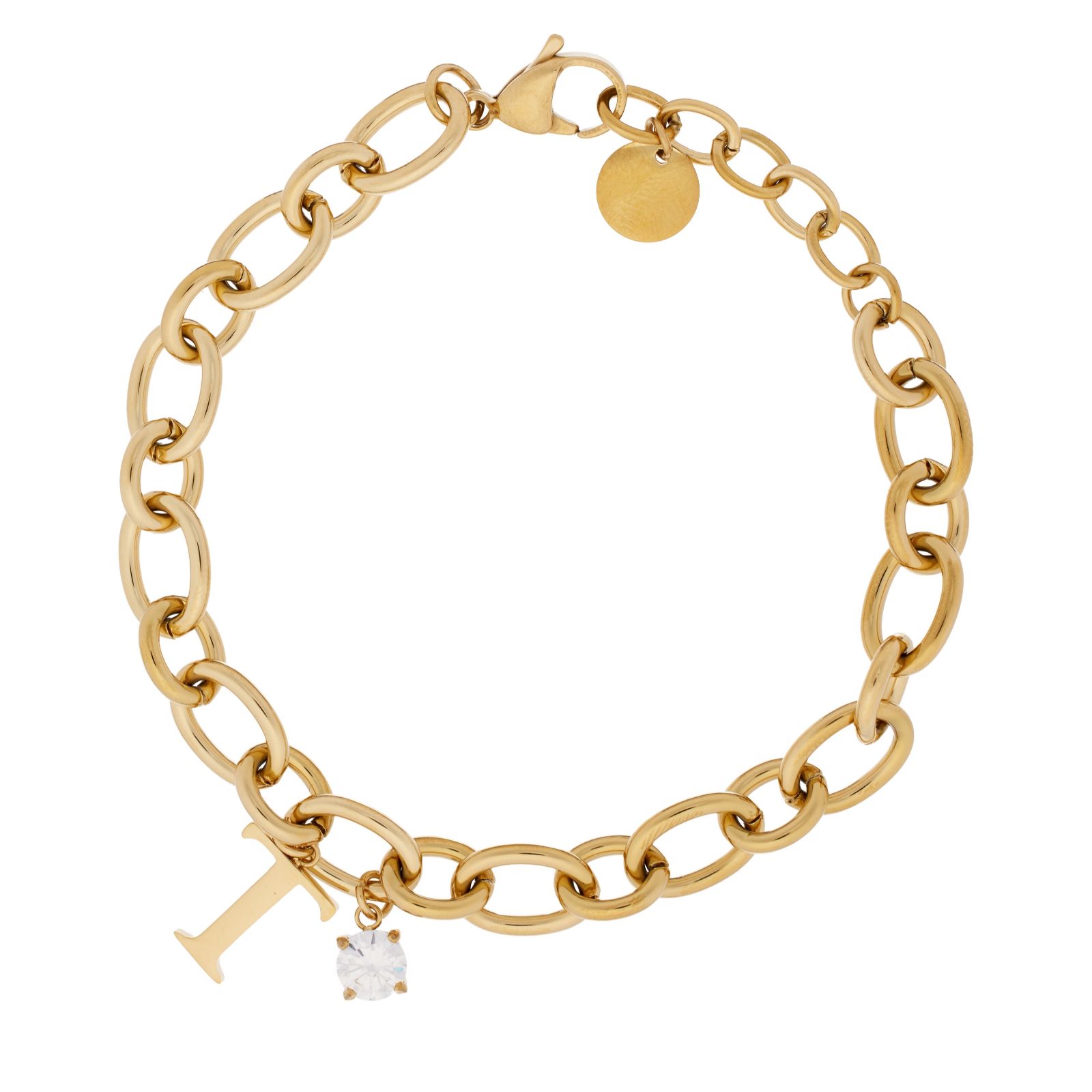 Steel by Diamonique Initial Charm Link Bracelet Stainless Steel