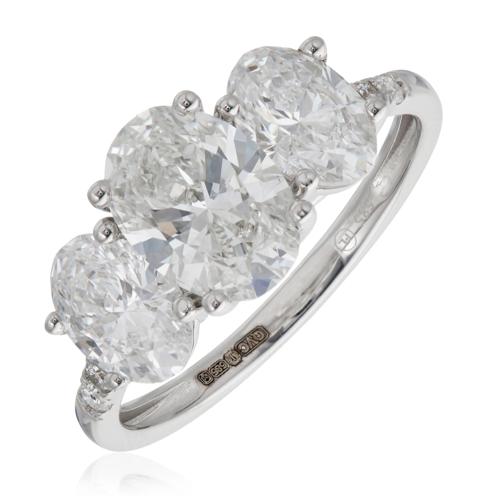 Fire Light 3.10ct Lab Grown Diamond Oval Trilogy Ring 14ct Gold