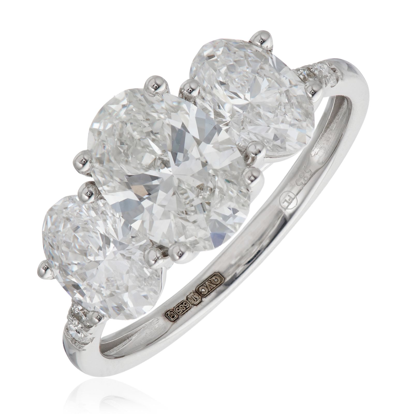 Fire Light 3.10ct Lab Grown Diamond Oval Trilogy Ring 14ct Gold