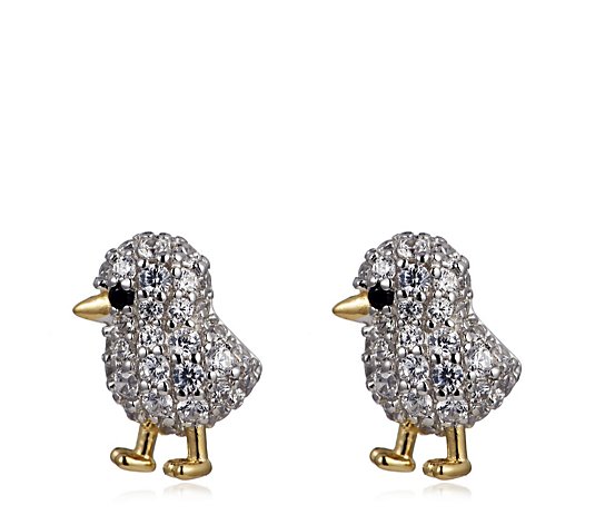Diamonique 0.8ct tw Pave Bird Earrings Sterling Silver
