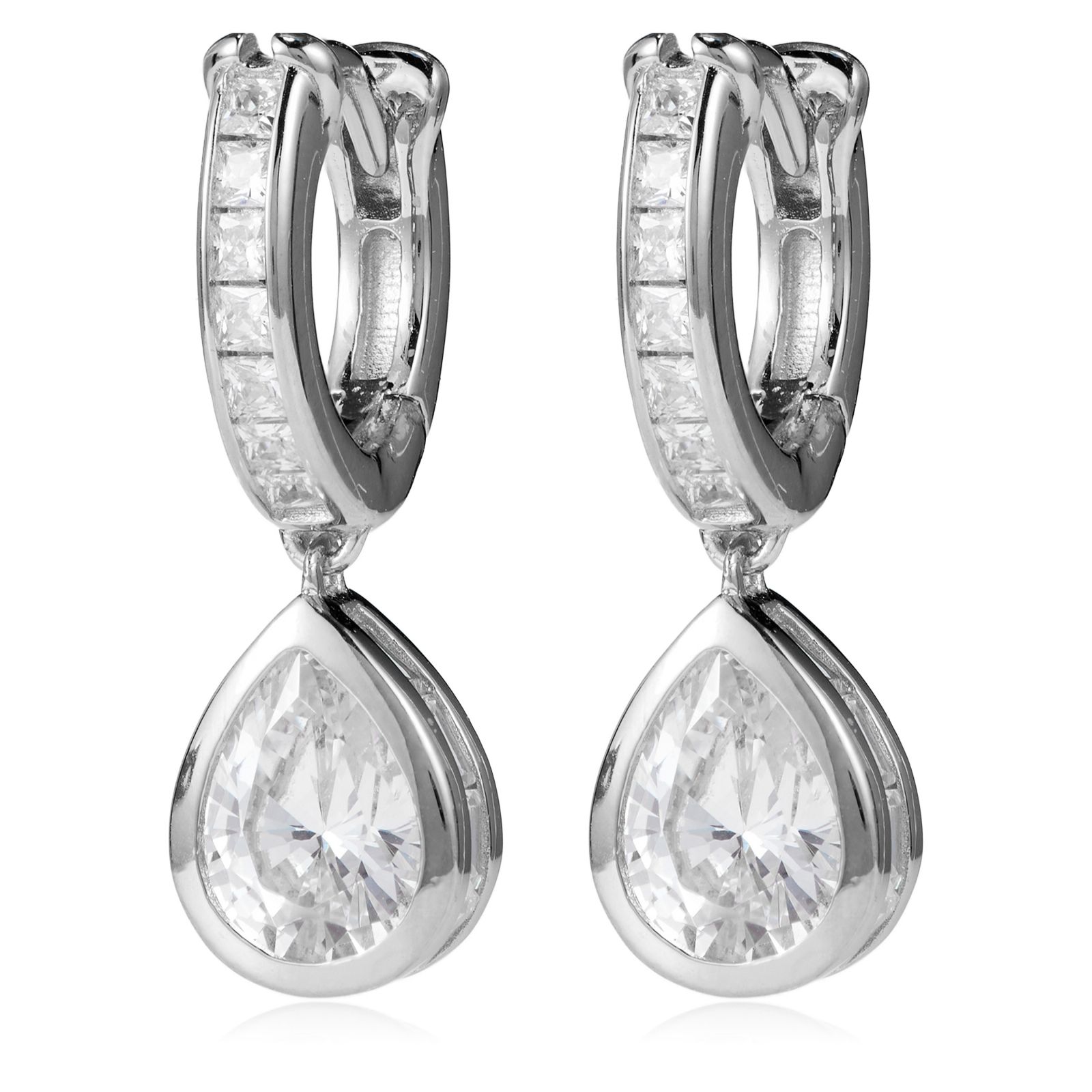 Diamonique 2.32ct tw Pear Drop Huggie Earrings Sterling Silver
