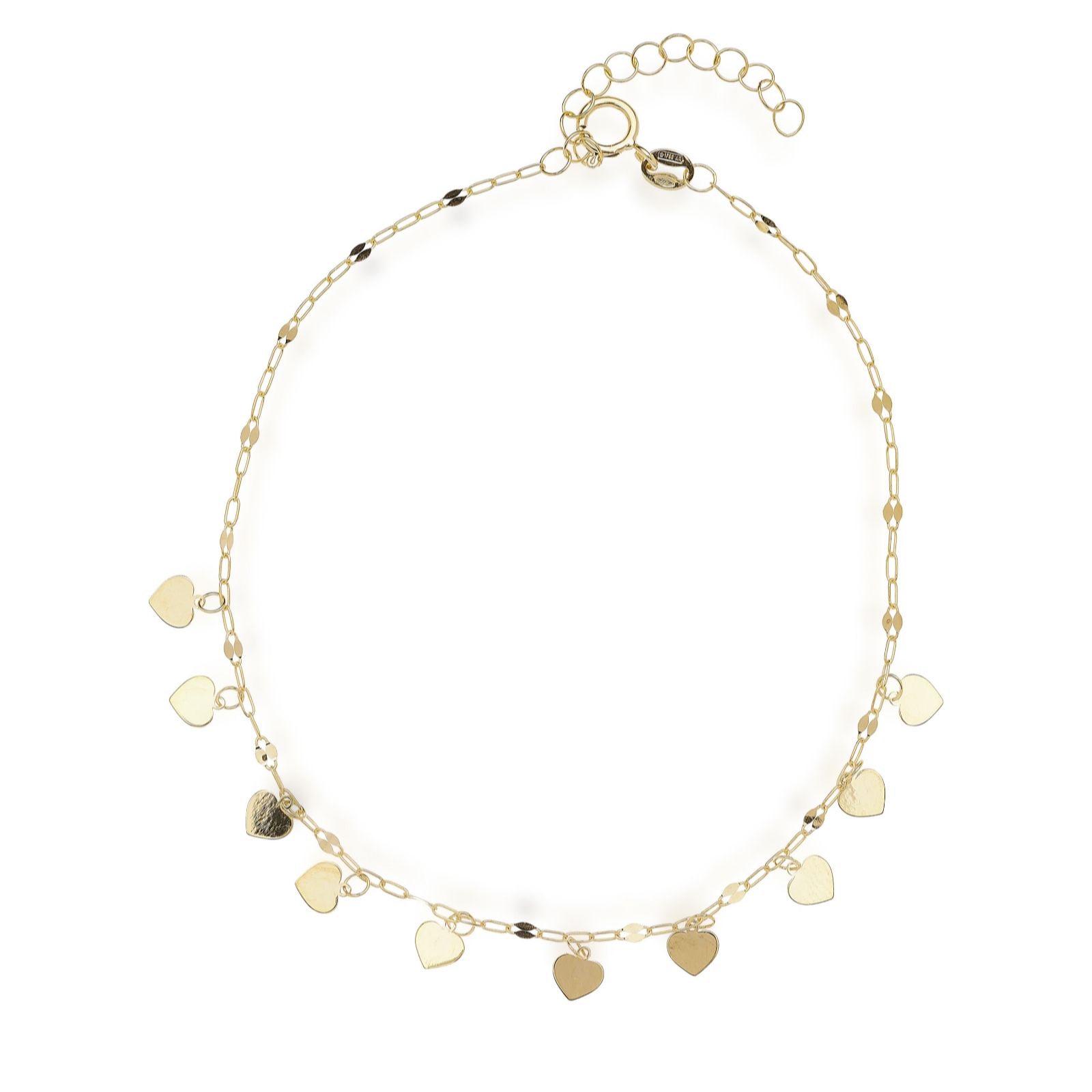 GOLD 9ct Italian Gold Heart Station Bracelet 0.70g