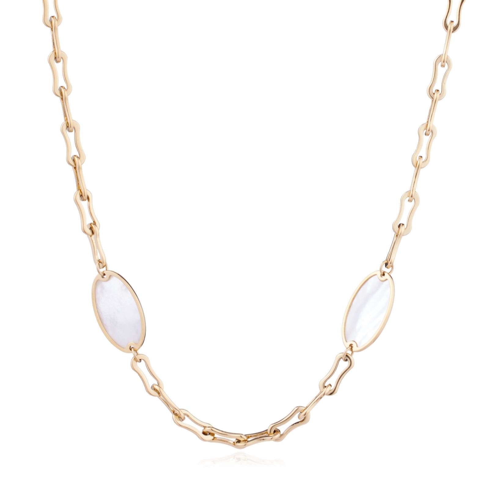 Lara Pearl Mother Pearl and Chain Link Necklace Stainless Steel 100cm