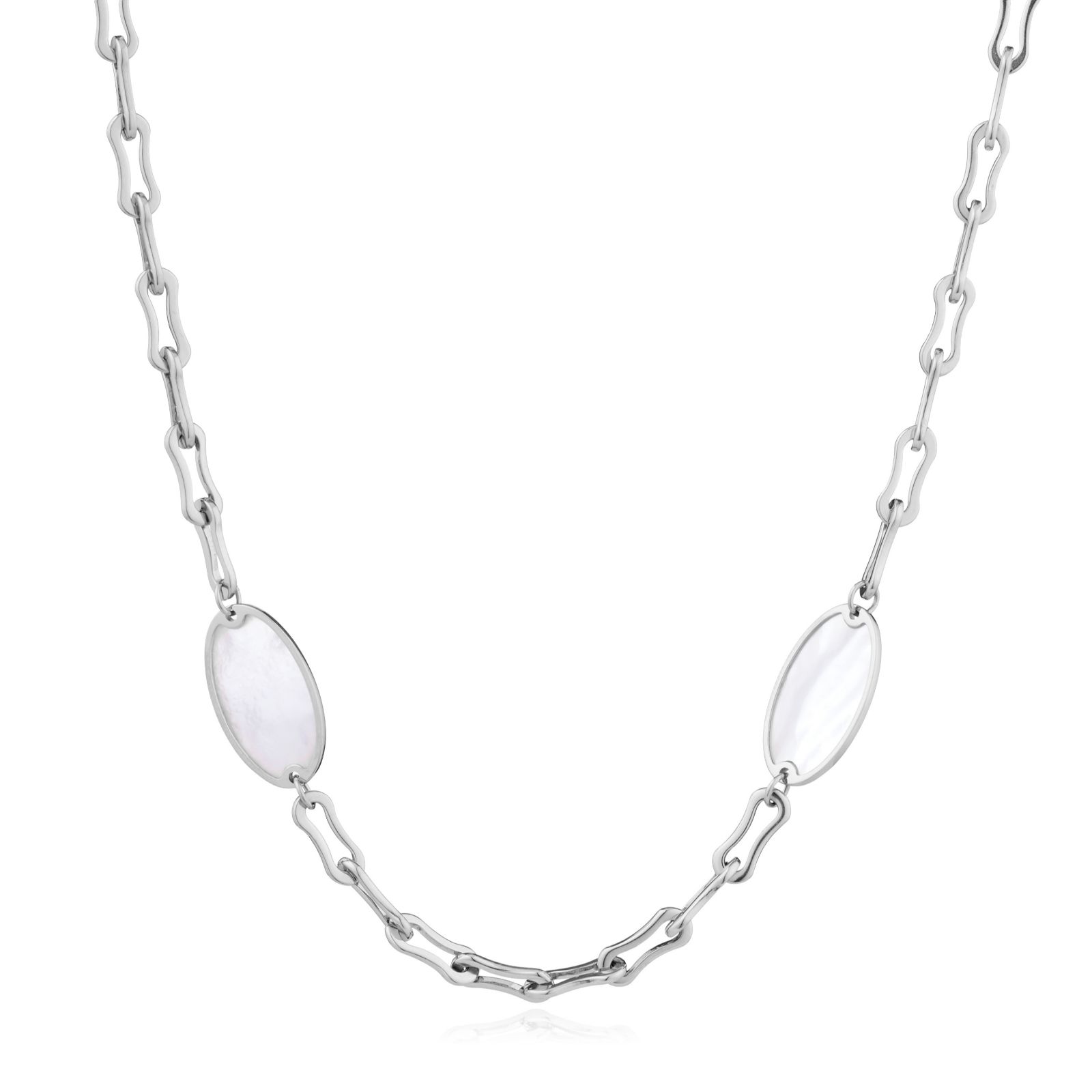 Lara Pearl Mother Pearl and Chain Link Necklace Stainless Steel 100cm