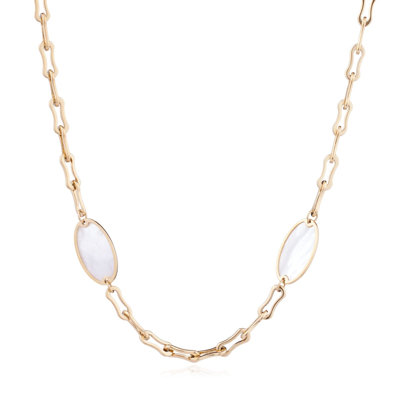 Lara Pearl Mother Pearl and Chain Link Necklace Stainless Steel 100cm
