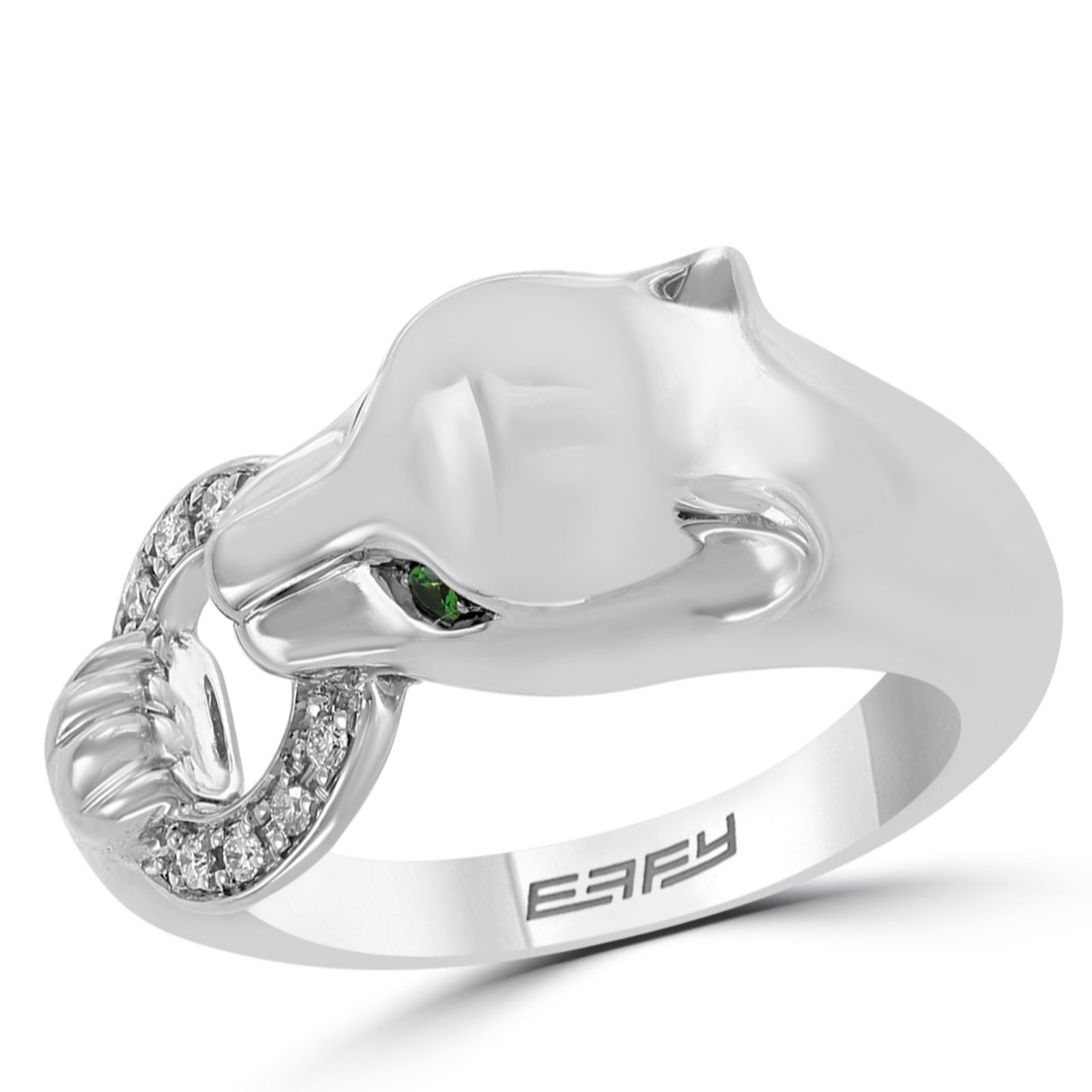 Effy Signature 0.12ct Diamonds and Tsavorite Panther Ring Sterling Silver