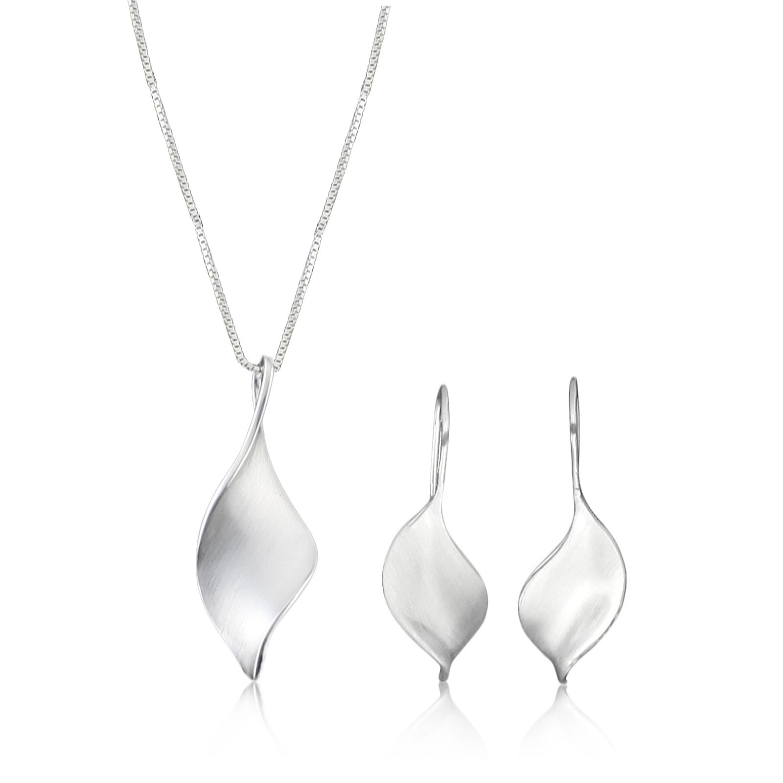 Nina B Leaf Pendant Necklace & Earrings Sterling Silver