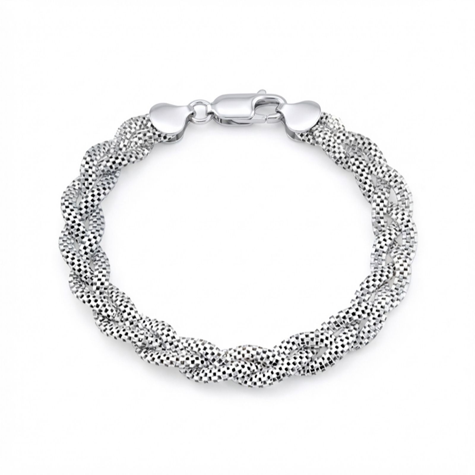 Faith & Brown Italian Crafted Flat Plait Popcorn Bracelet Sterling Silver