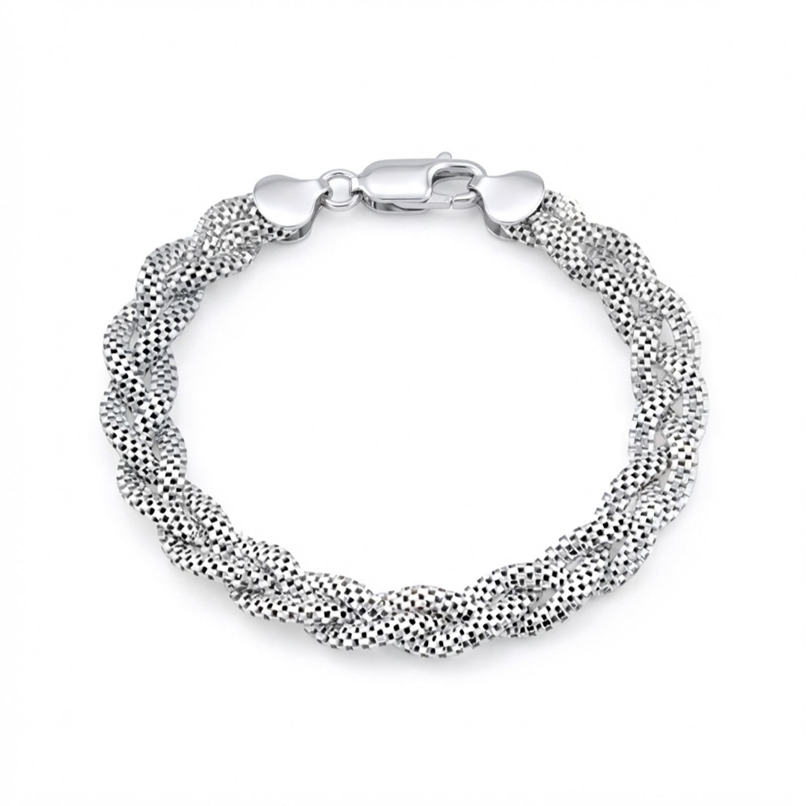 Faith & Brown Italian Crafted Flat Plait Popcorn Bracelet Sterling Silver