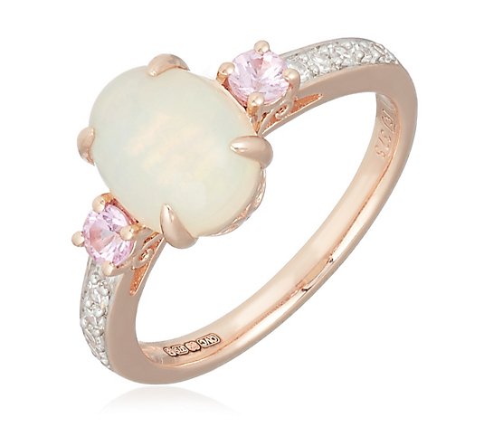 1.30ct Opal & Pink Sapphire Trilogy 0.10ct Diamond Ring 9ct Gold