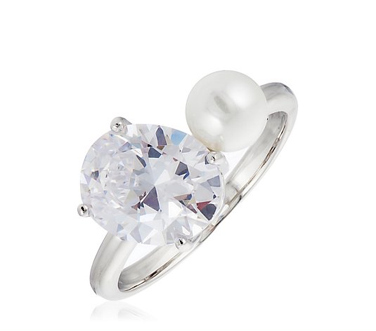 Diamonique 4ct tw Simulated Pearl Toi Et Moi Ring Sterling Silver