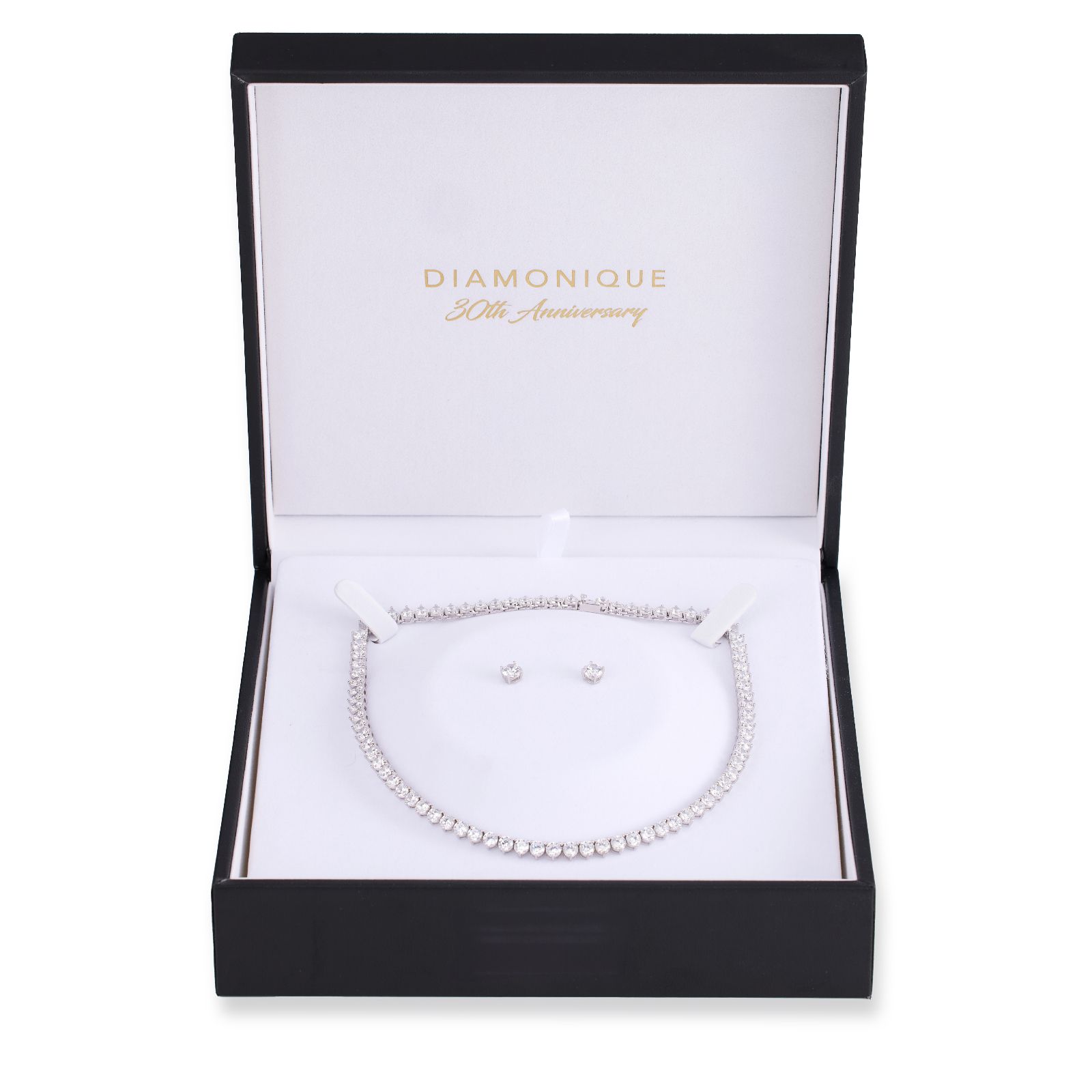 Diamonique 30ct tw 40cm Necklace & Earrings Set Sterling Silver