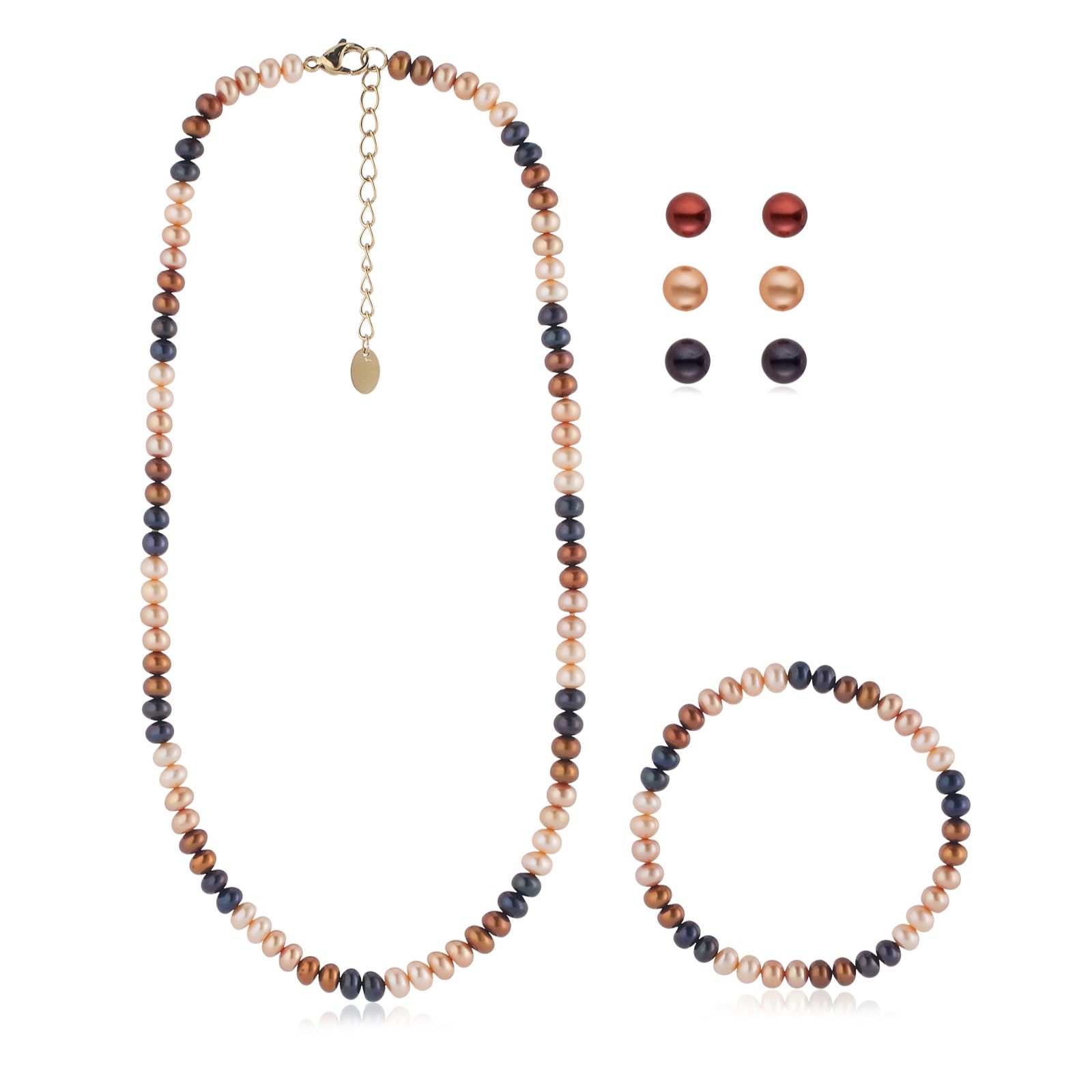 Lara Pearl Fresh Water Pearl Necklace, Bracelet and Stud Set Sterling Silver