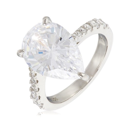 The Diamonique High Collection 6.07 ct tw Pear Cut Ring Sterling Silver
