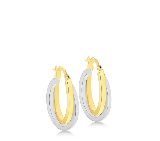 GOLD 9ct 2-Colour Oval Crossover Creole Earrings 1.8g