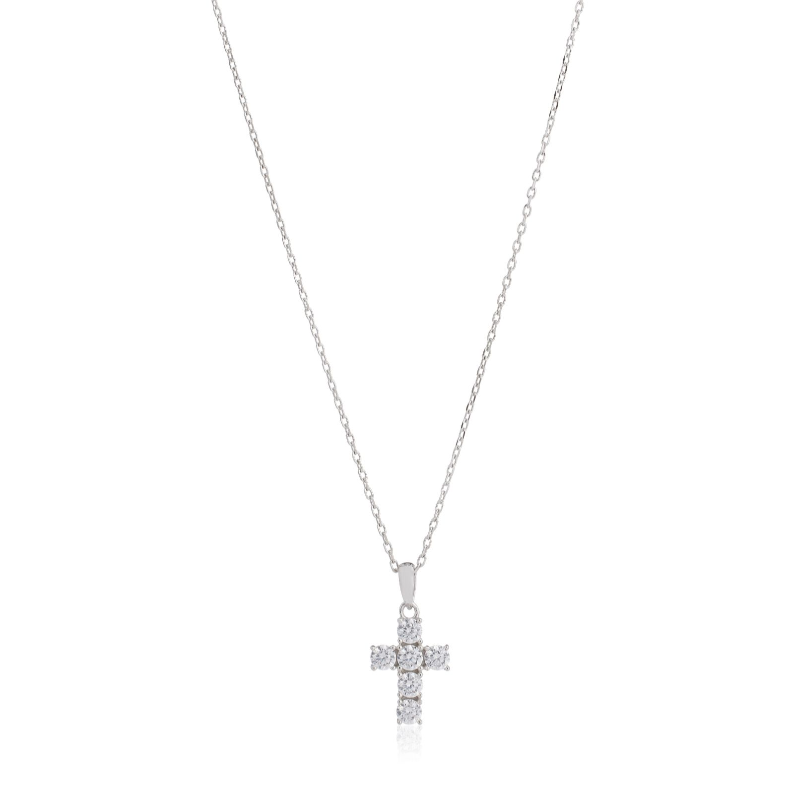 Diamonique 0.16ct tw Cross Pendant Necklace Sterling Silver - QVC UK