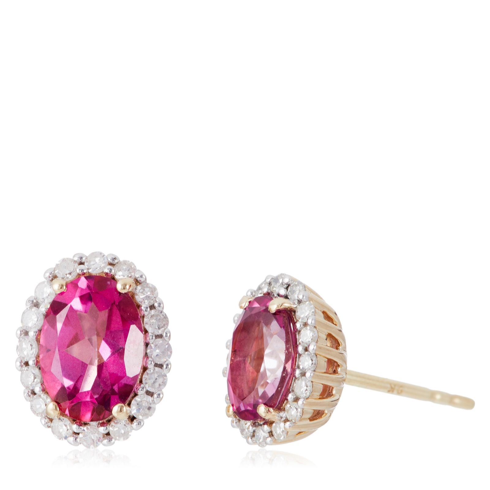 1.84ct Oval Pink Topaz and 0.24ct Diamond Stud Earrings 9ct Gold