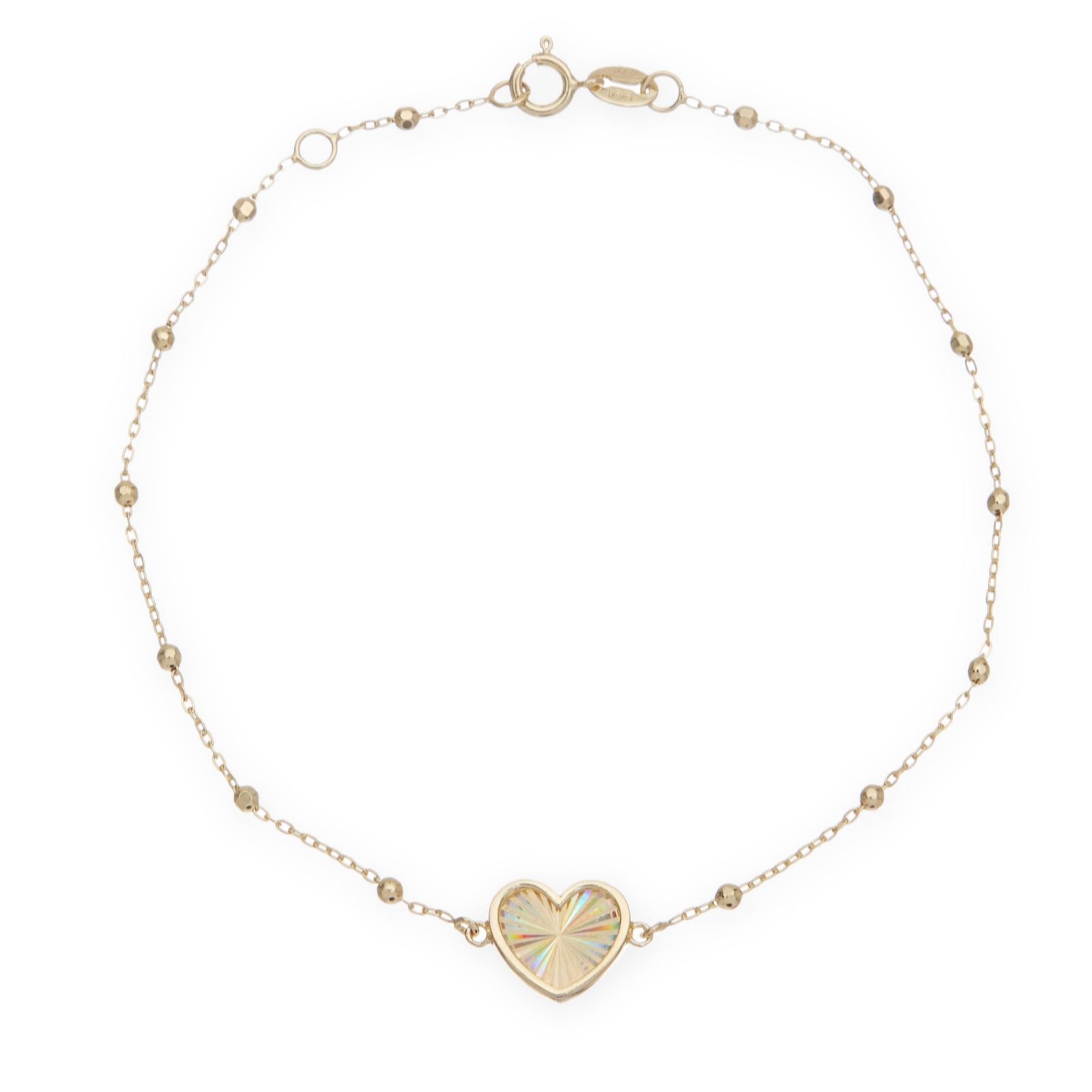 GOLD 9ct Yellow Gold Rainbow Heart Adjustable Trace & Ball Bracelet 1g