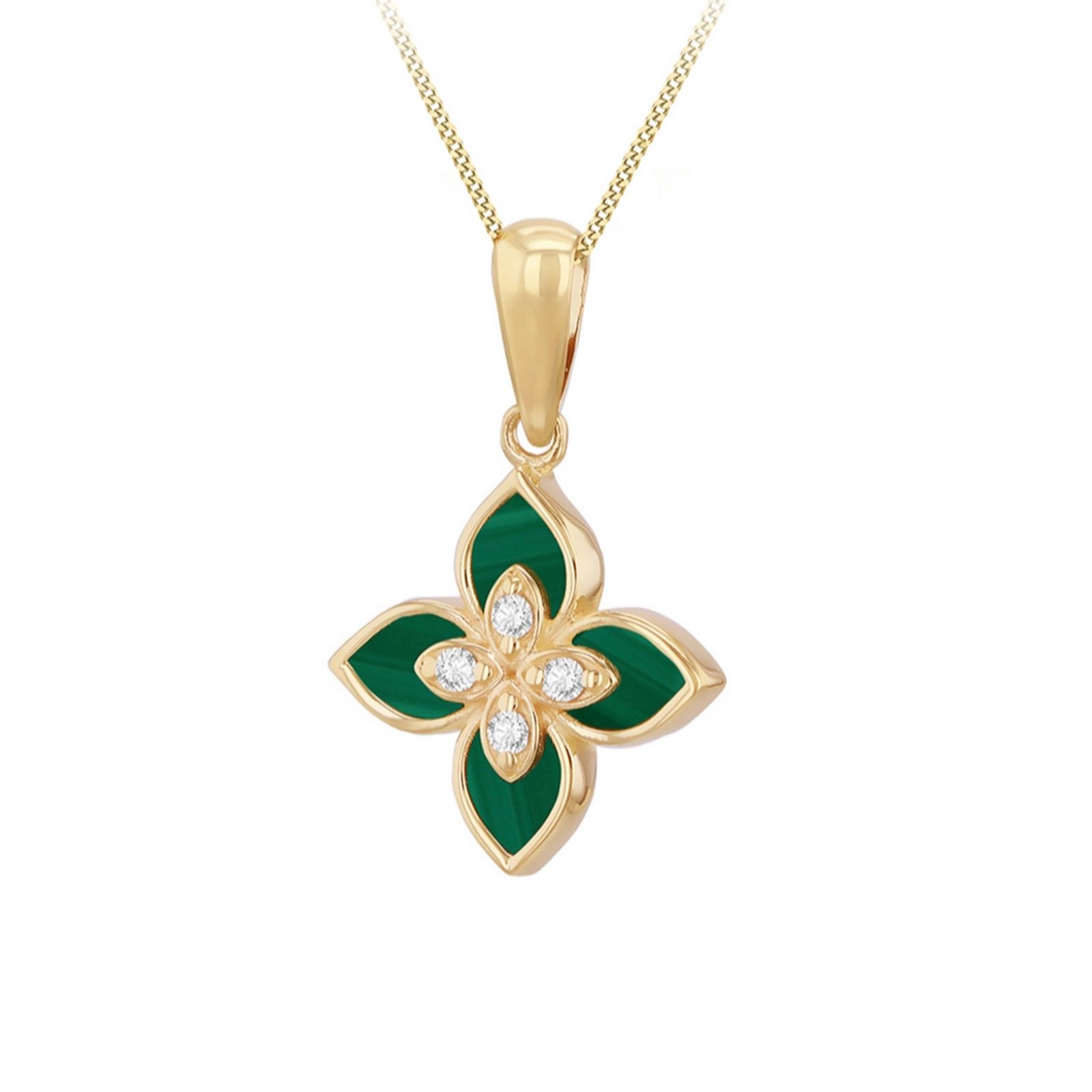 GOLD 9ct Gold Malachite Flower Necklace