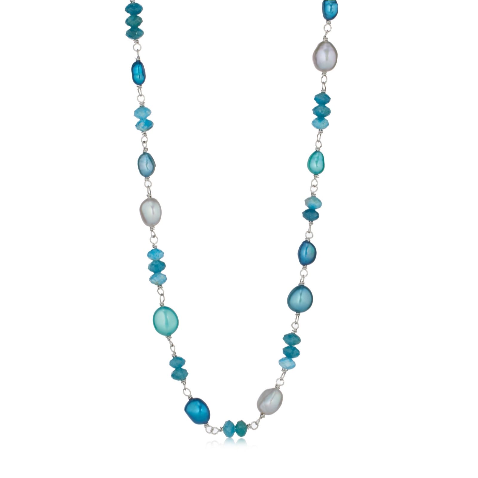 Lara Pearl Baroque Pearl and Gemstone Bead Necklace Stainless Steel