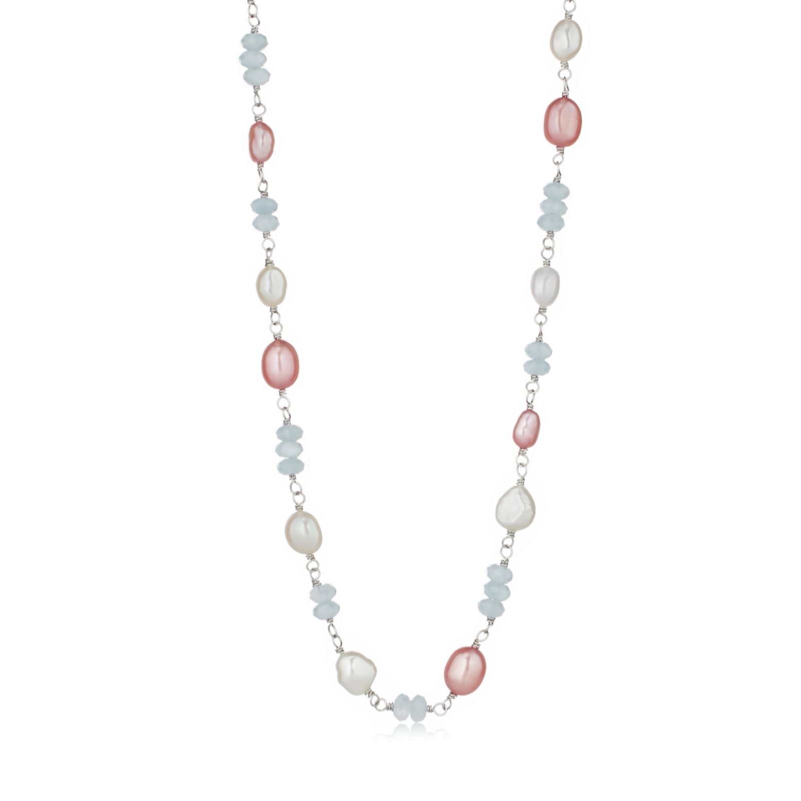 Lara Pearl Baroque Pearl and Gemstone Bead Necklace Stainless Steel