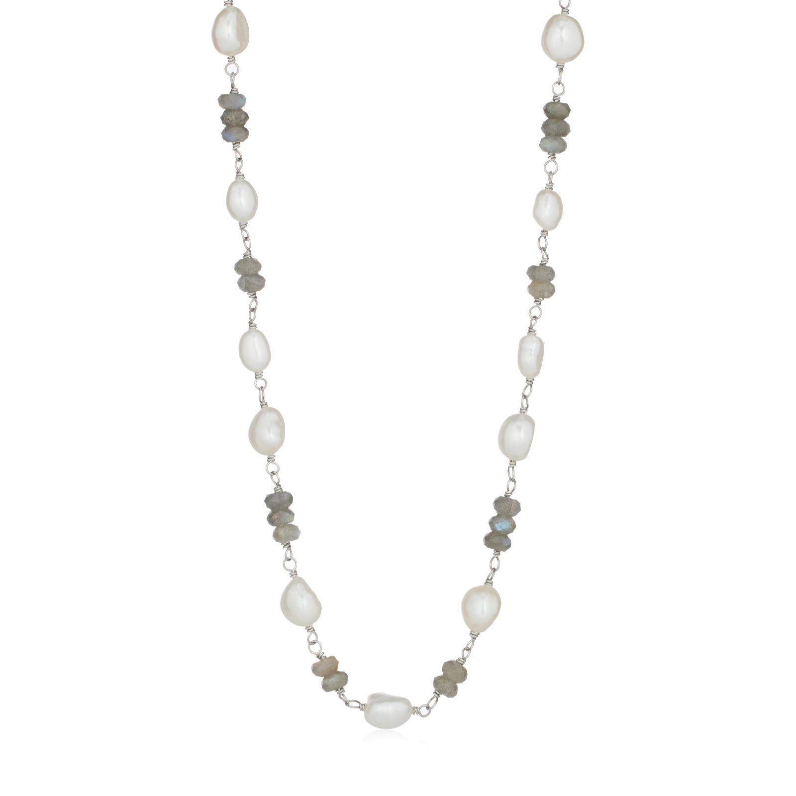 Lara Pearl Baroque Pearl and Gemstone Bead Necklace Stainless Steel