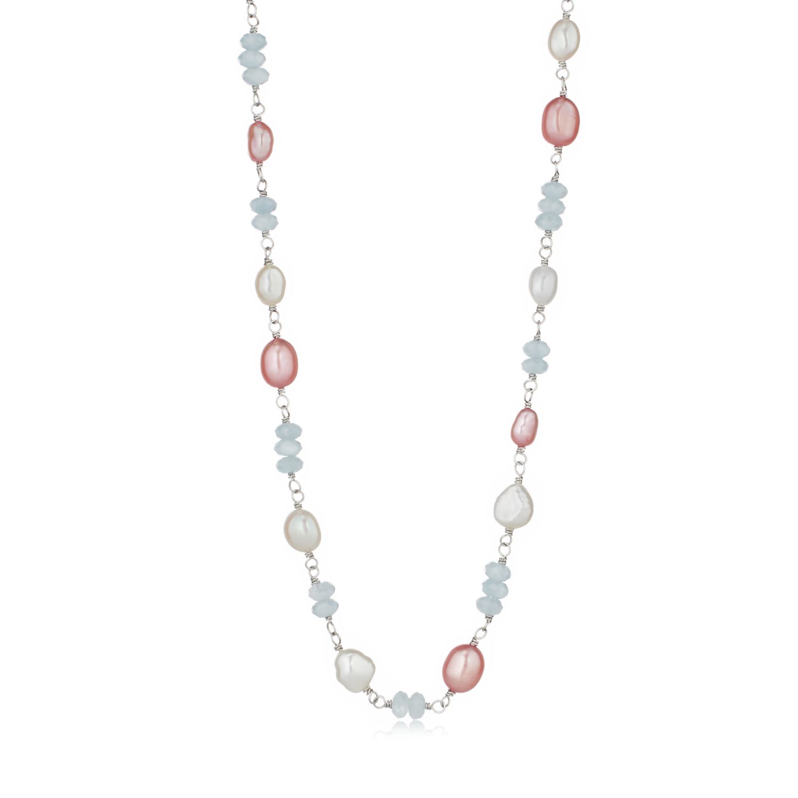 Lara Pearl Baroque Pearl and Gemstone Bead Necklace Stainless Steel