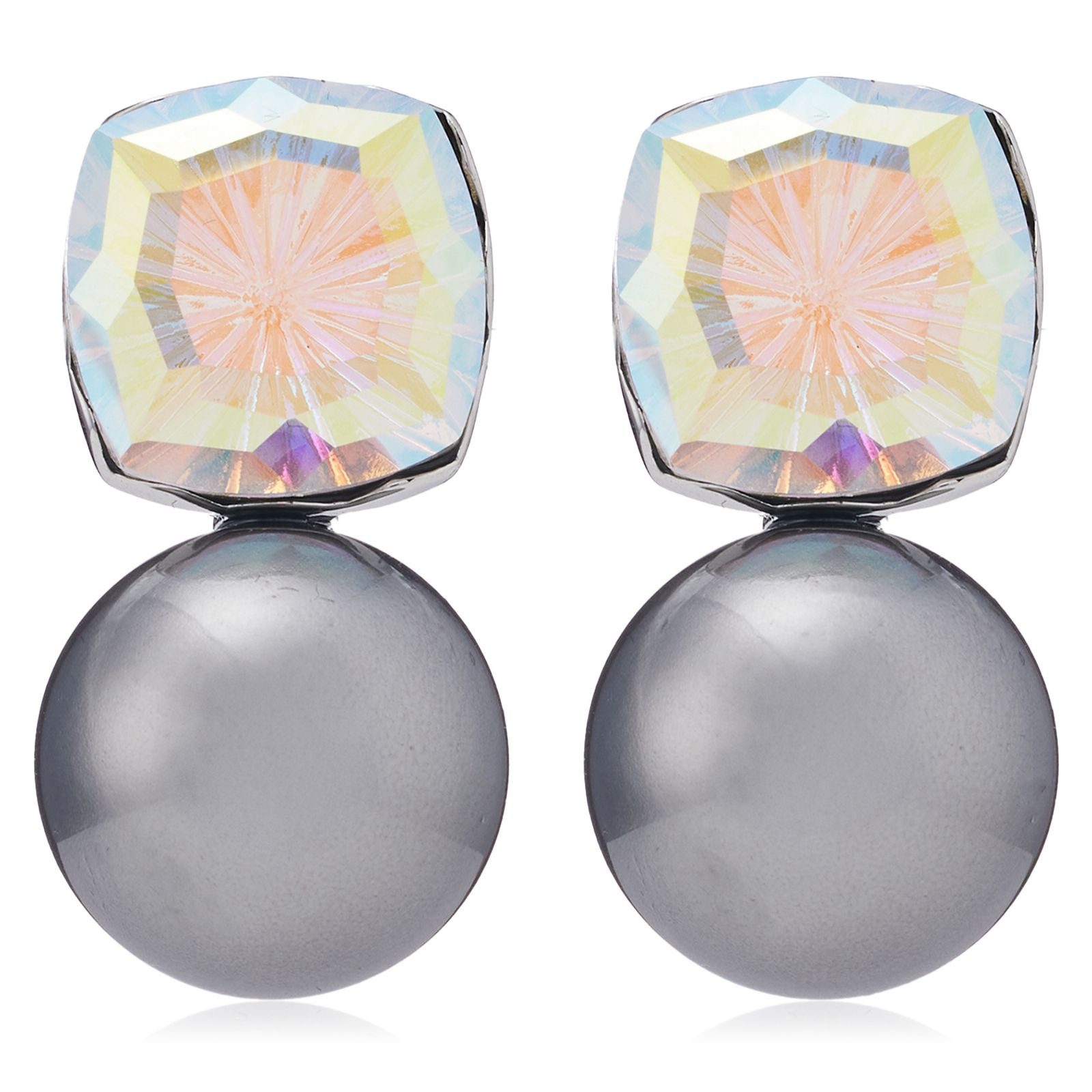 Butler & Wilson Square Crystal and Faux Pearl Earrings