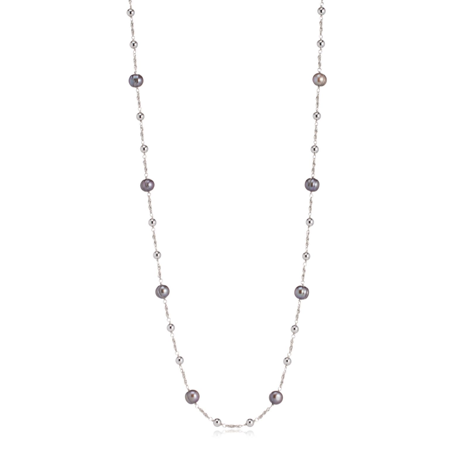 Lara Pearl 10-11mm Ringed Potato Pearl & Chain Necklace Stainless Steel