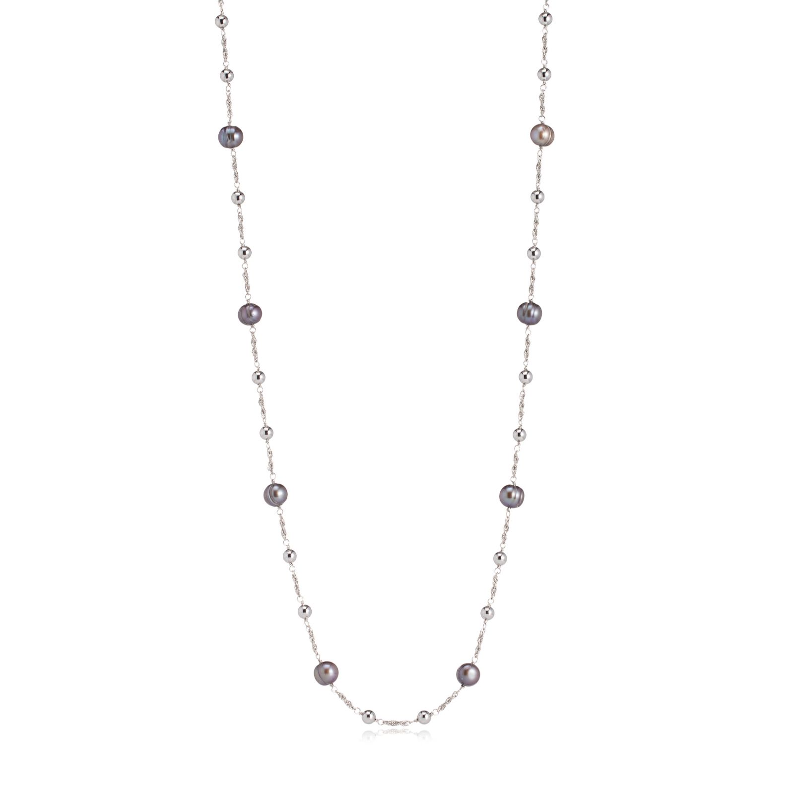 Lara Pearl 10-11mm Ringed Potato Pearl & Chain Necklace Stainless Steel