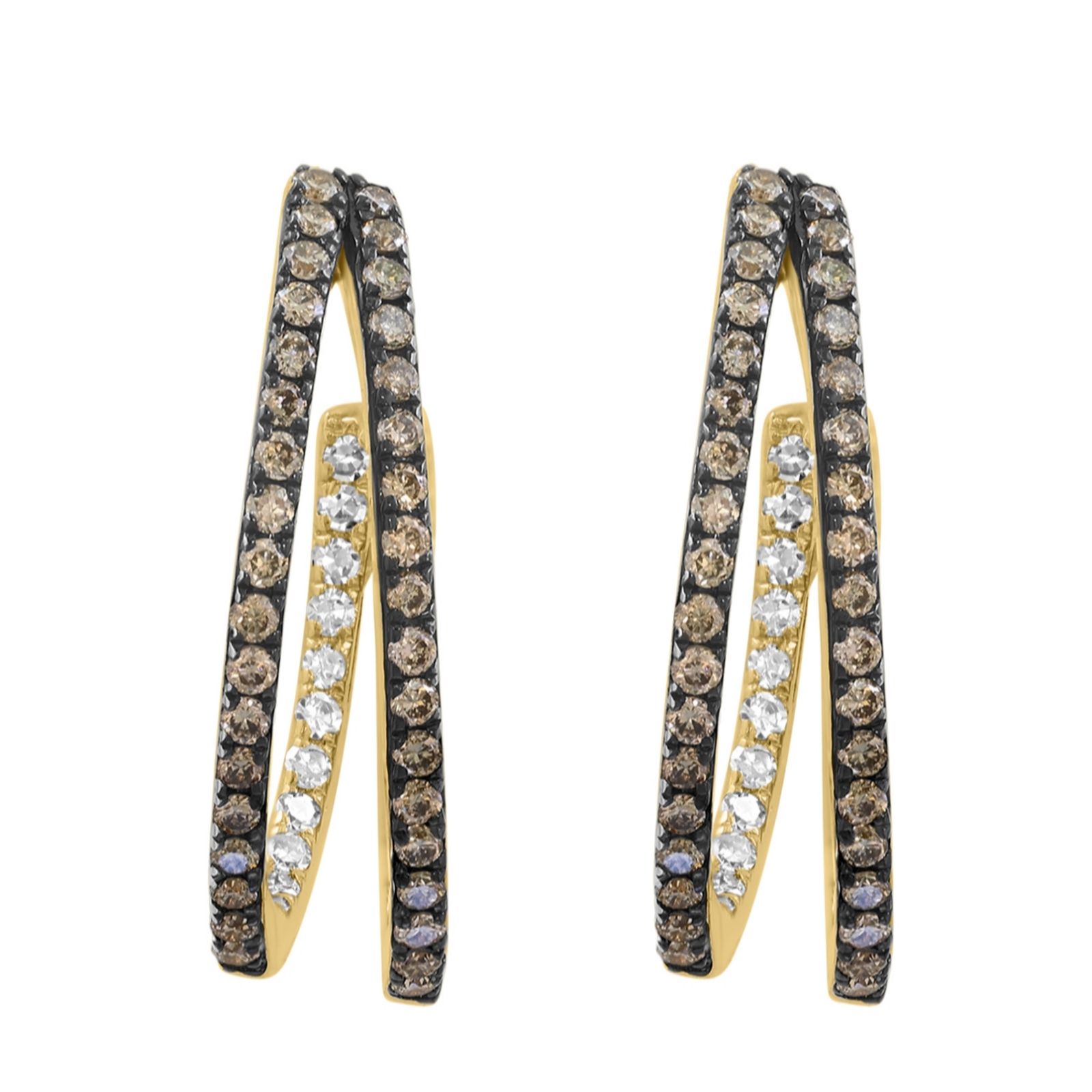 Effy 0.57ct Espresso Diamond Two Row Hoop Earrings 14ct Gold