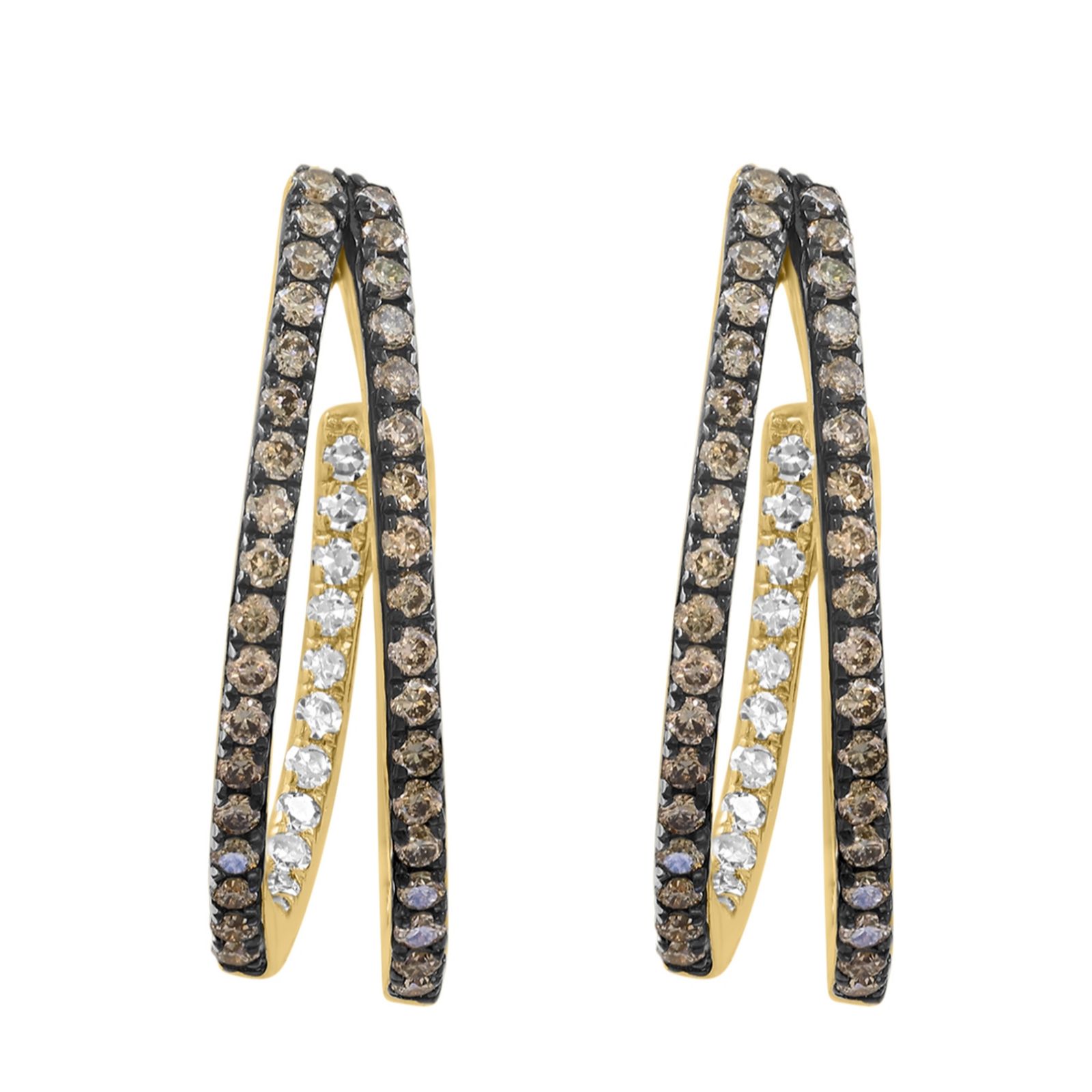 Effy 0.57ct Espresso Diamond Two Row Hoop Earrings 14ct Gold