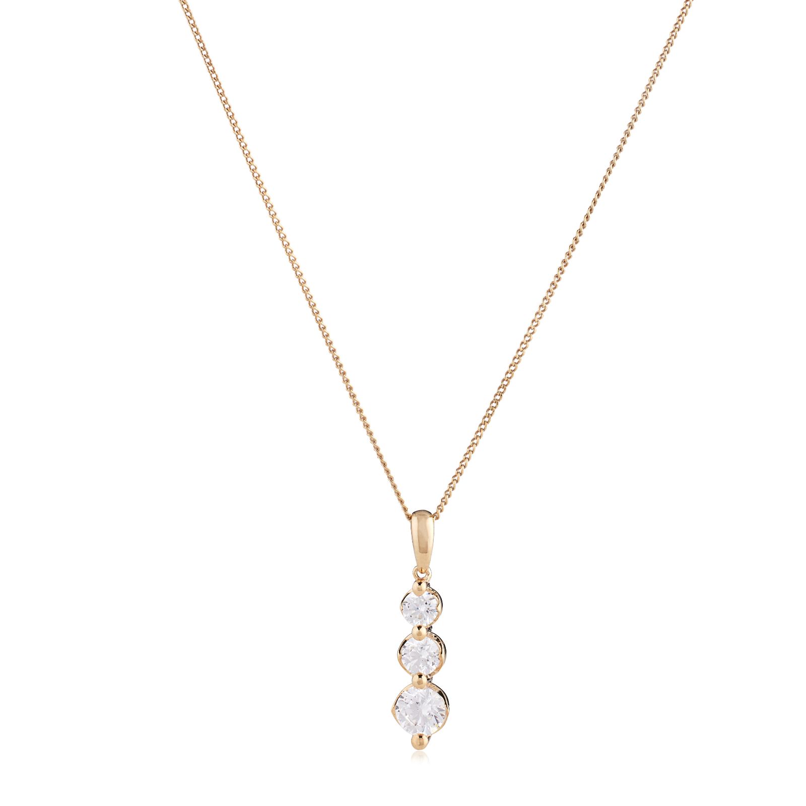 Fire Light 0.70ct Lab Grown Diamond 3 Stone Drop Pendant & Chain 9ct Gold