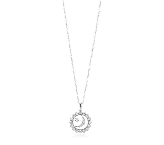 Diamonique 0.38 ct tw Moon and Star Pendant Necklace Sterling Silver