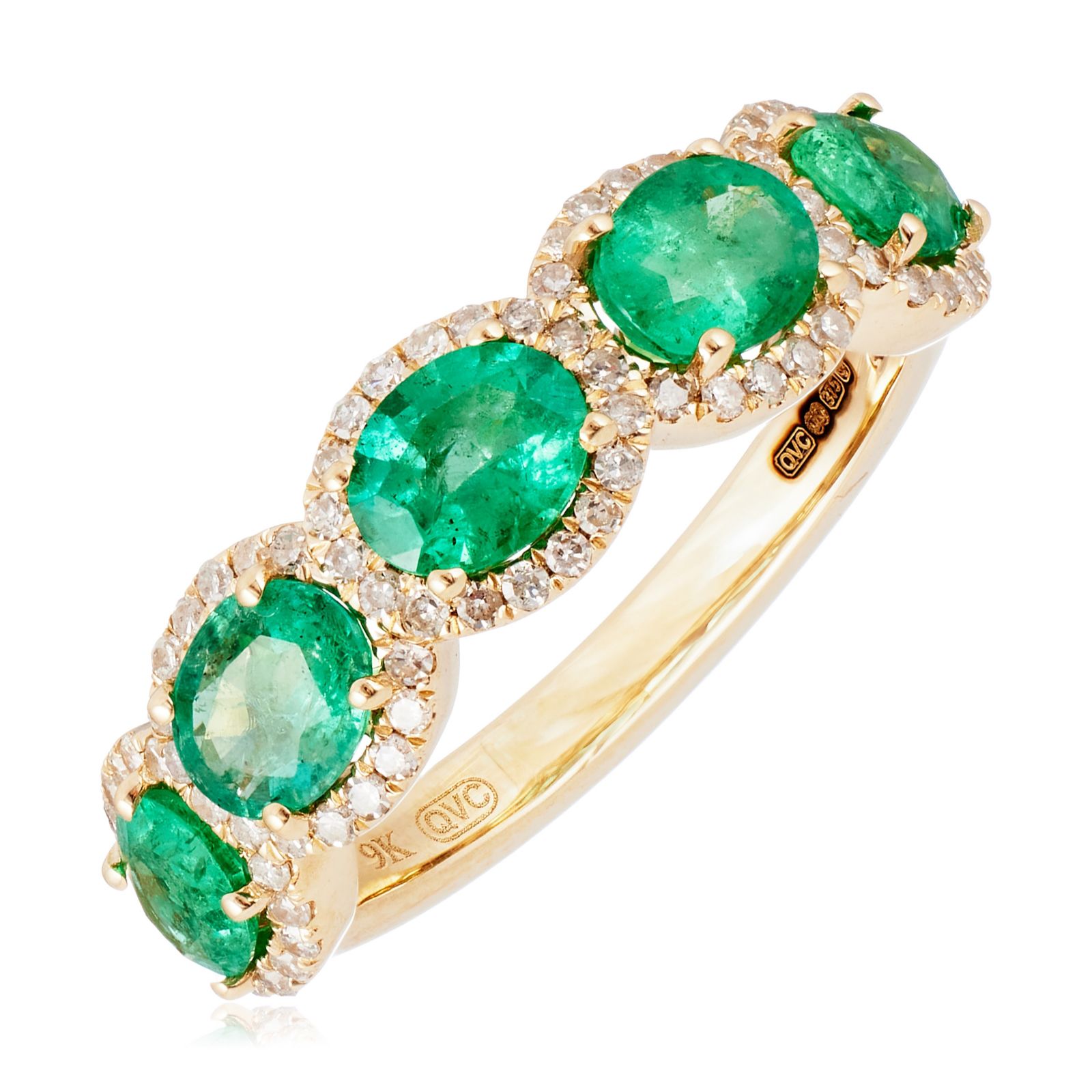 Outlet 1.25ct Zambian Emerald 5 Oval Station Diamond Ring