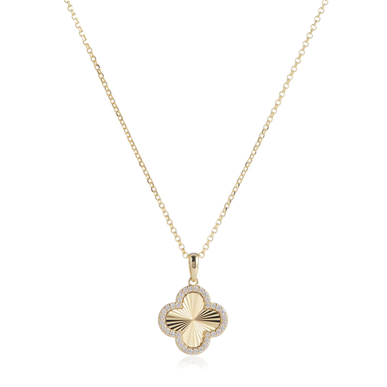 Diamonique 0.18ct tw Sunray Clover Pendant & 45cm Necklace Sterling Silver