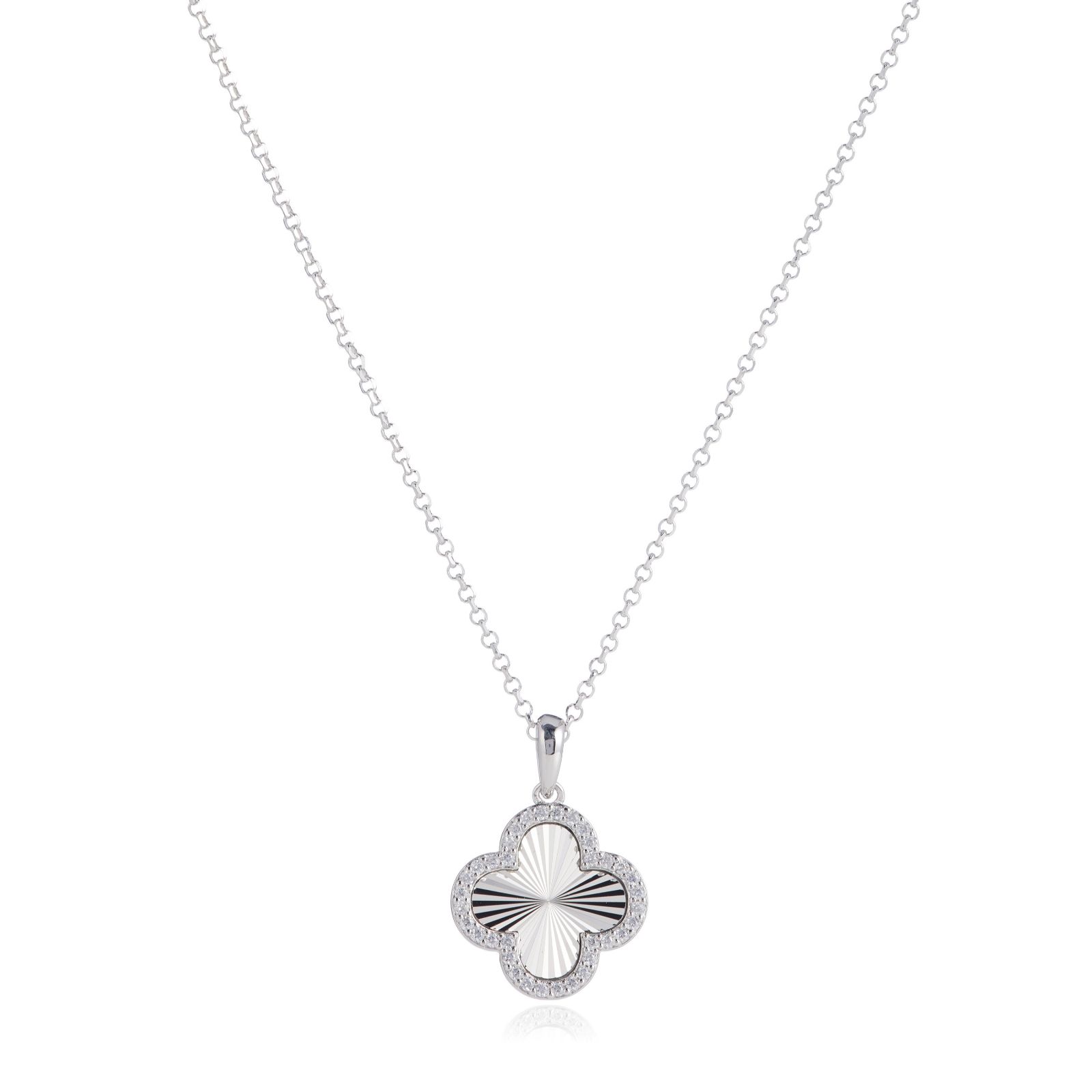 Diamonique 0.18ct tw Sunray Clover Pendant & 45cm Necklace Sterling Silver