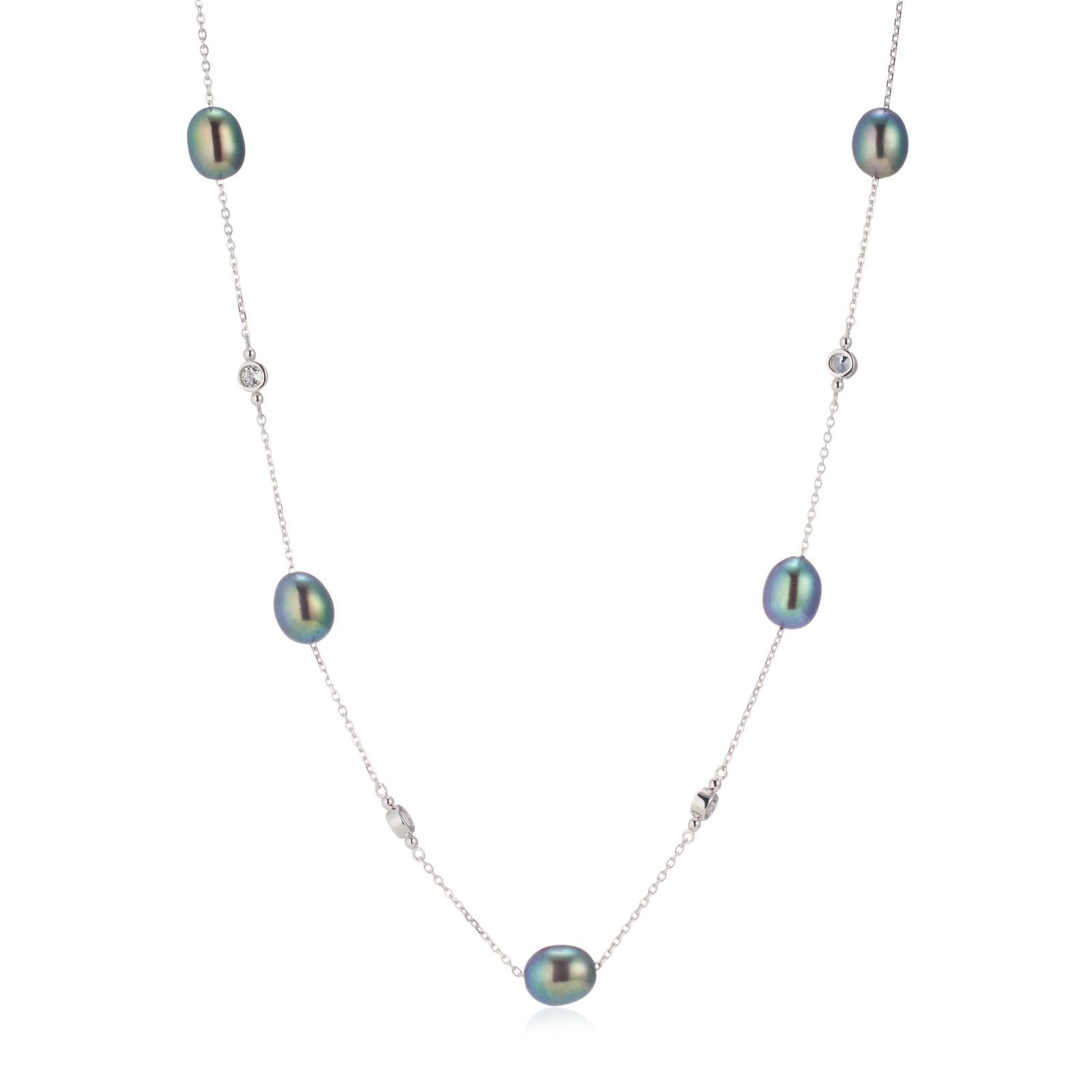 Lara Pearl 7-8mm Freshwater Pearl & White Topaz Necklace Sterling Silver