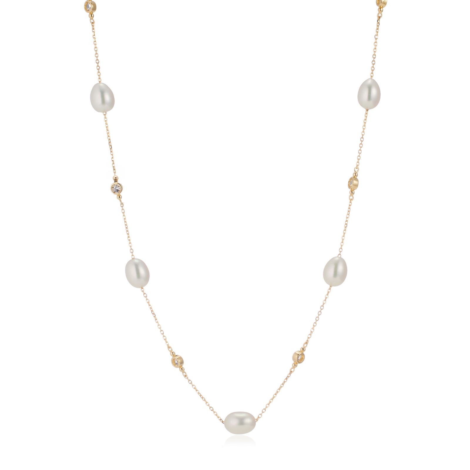 Lara Pearl 7-8mm Freshwater Pearl & White Topaz Necklace Sterling Silver