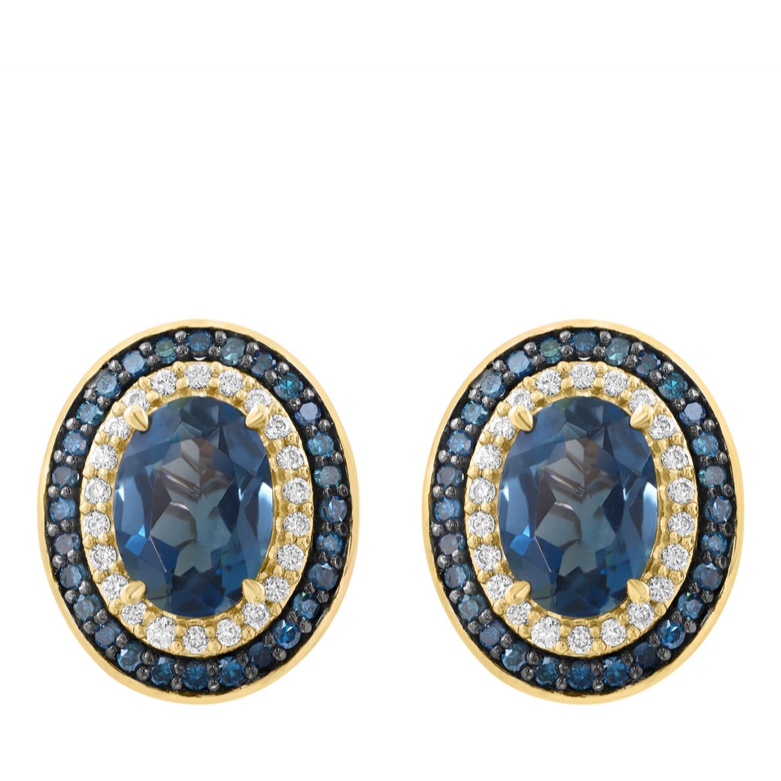 Effy 1.65ct London Blue Topaz and 0.34ct Diamond Oval Stud Earrings 14ct Gold