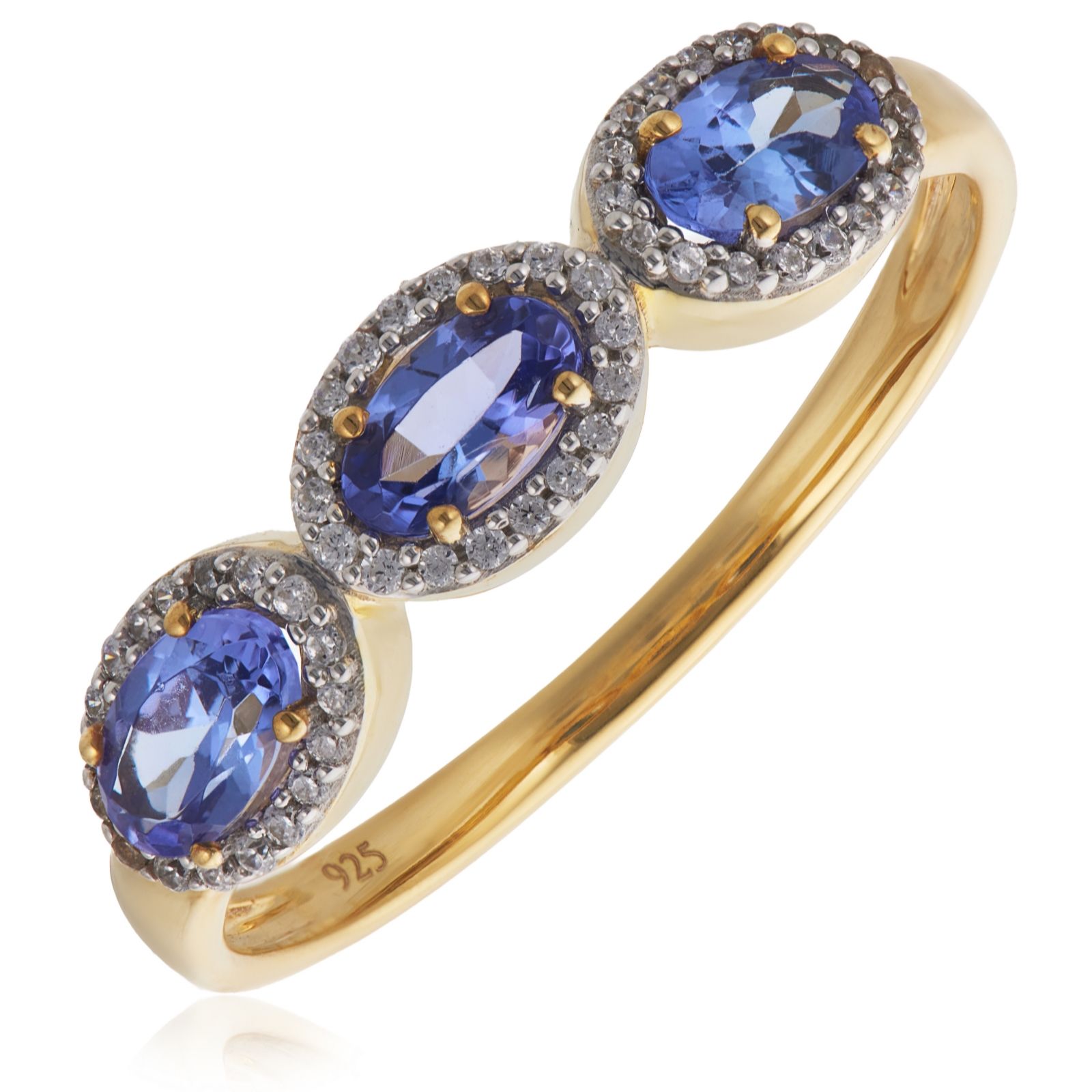 0.72ct Oval Tanzanite & 0.10ct Diamond East West Trilogy Ring 9ct Gold