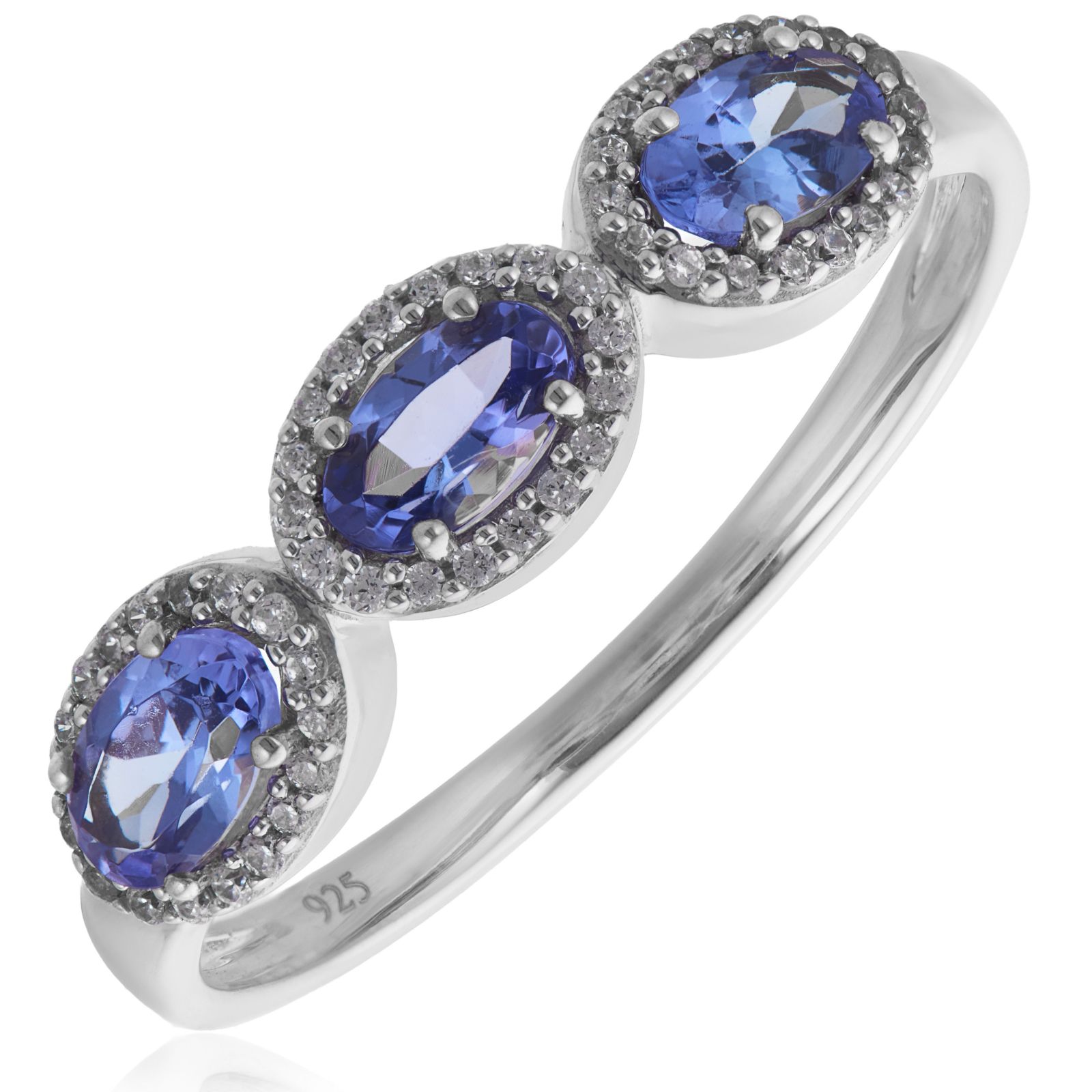 0.72ct Oval Tanzanite & 0.10ct Diamond East West Trilogy Ring 9ct Gold