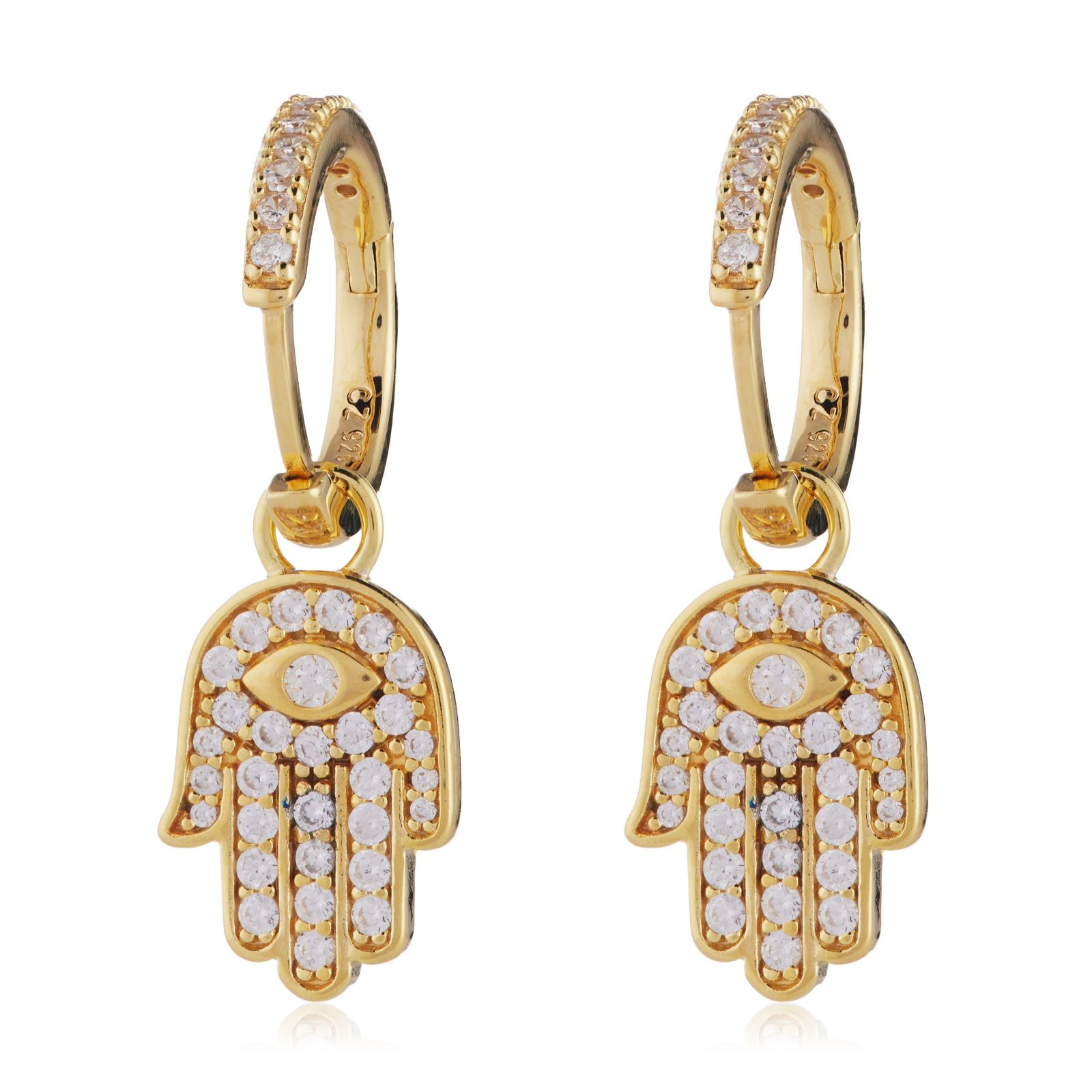 Diamonique 0.5ct tw Hamsa Hoop Earrings Sterling Silver