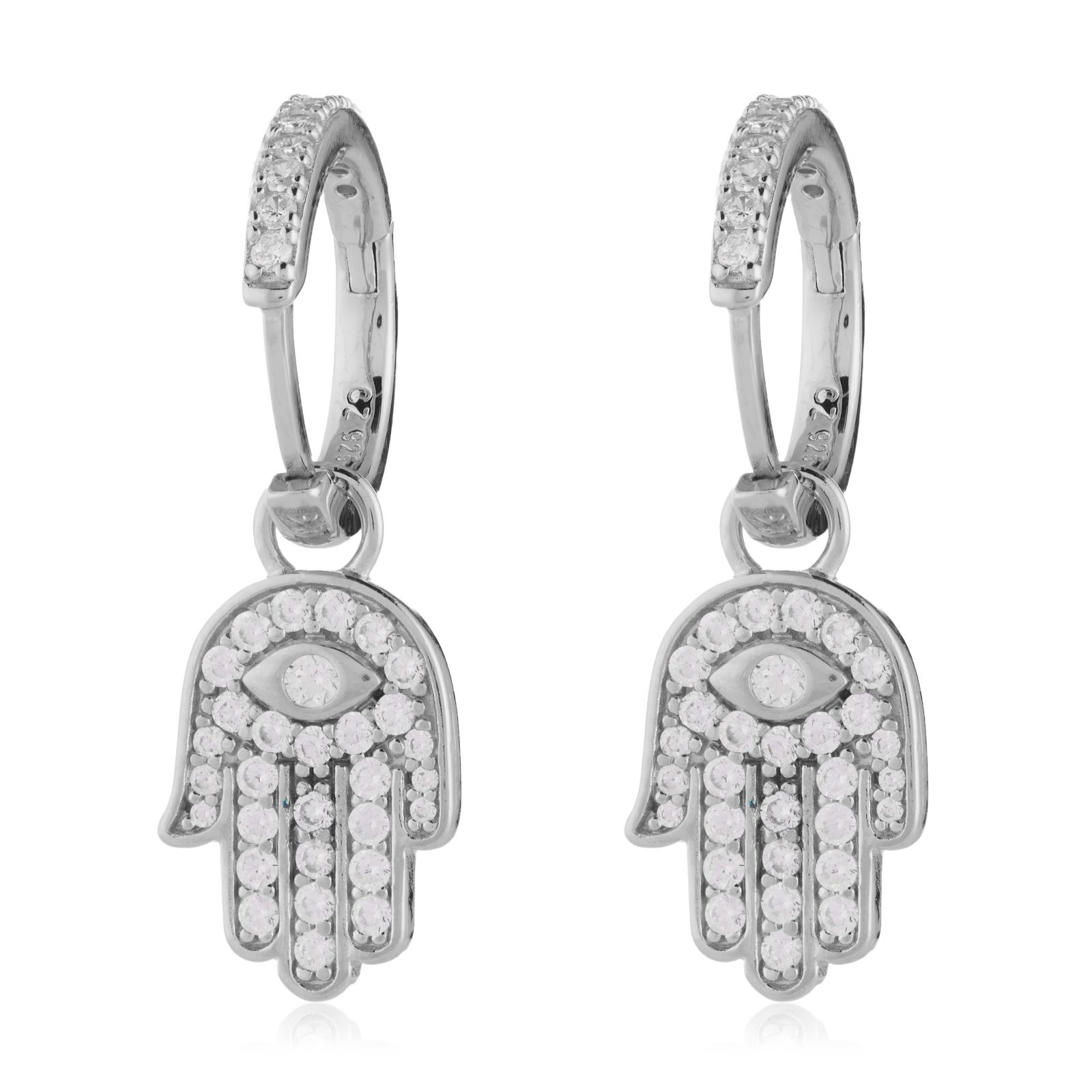 Diamonique 0.5ct tw Hamsa Hoop Earrings Sterling Silver