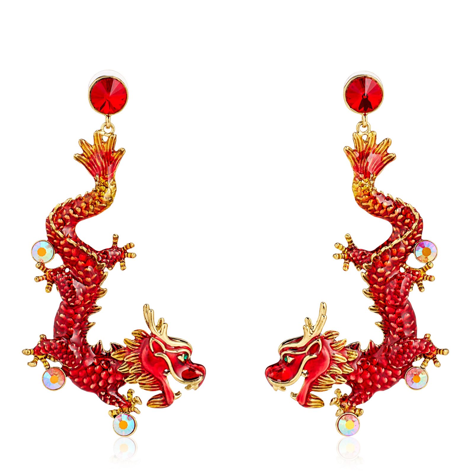 Butler & Wilson Enamel Chinese Dragon Earrings