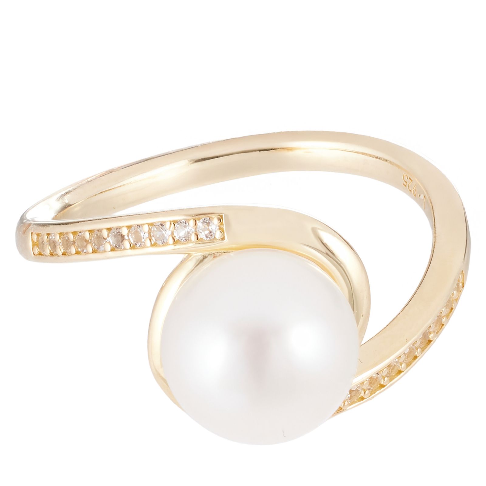 Lara Pearl Button Pearl & White Topaz Bypass Ring Sterling Silver