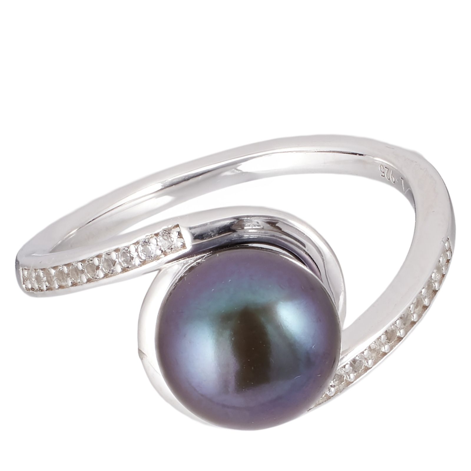 Lara Pearl Button Pearl & White Topaz Bypass Ring Sterling Silver
