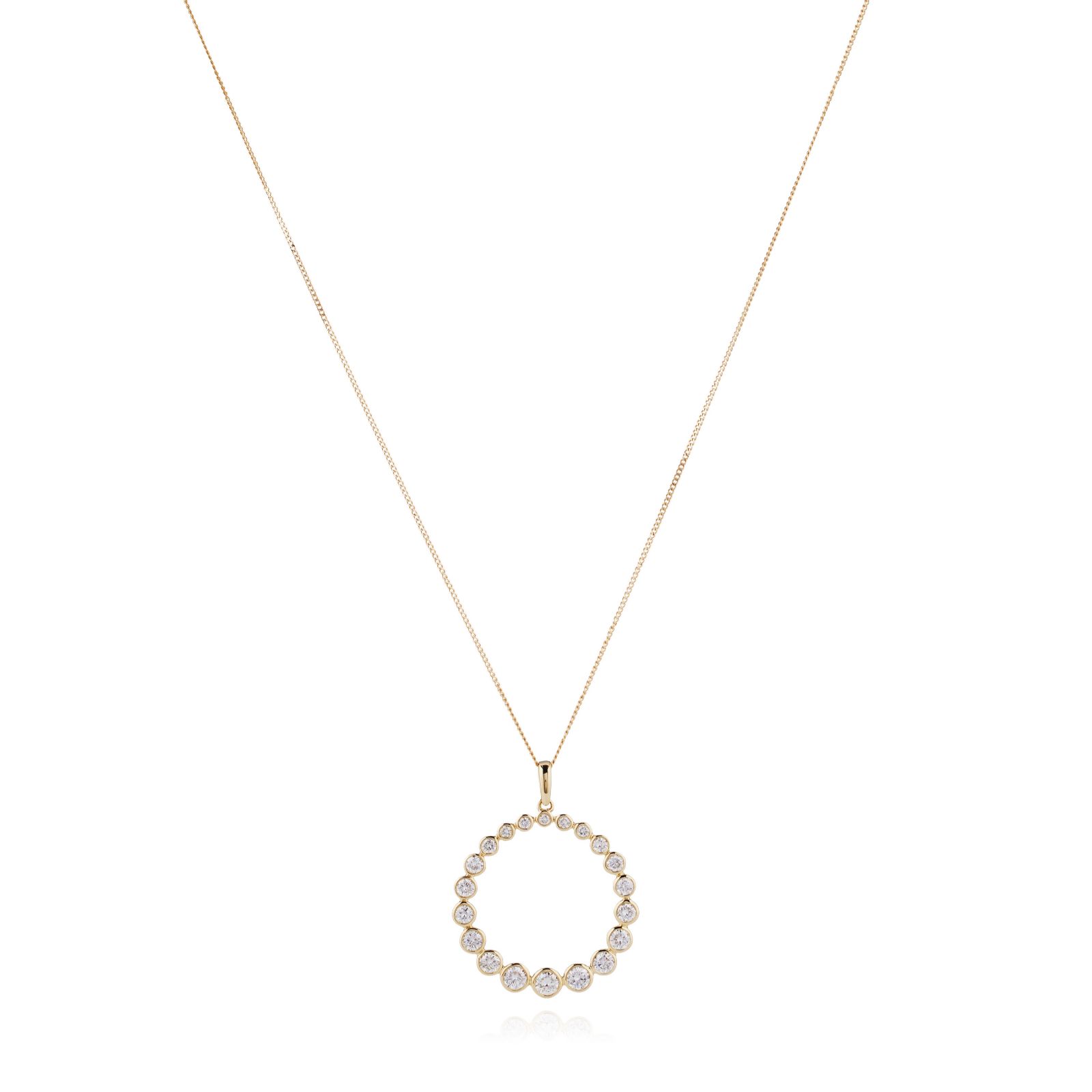 Fire Light 1ct Lab Grown Diamond Bezel Set Circle Pendant and Chain 9ct Gold