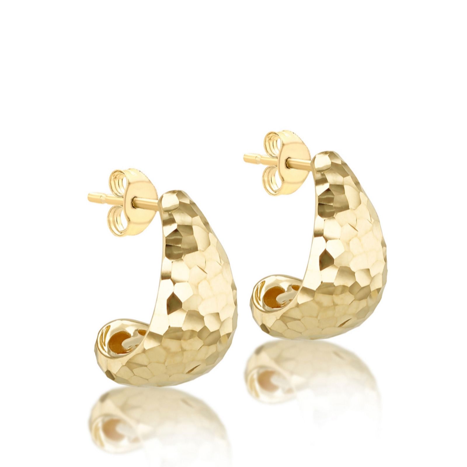 GOLD 9ct Gold Diamond Cut J Shape Stud Earrings