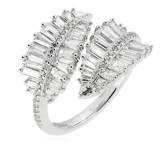 Diamonique 1.5ct tw Baguette Feather Ring Sterling Silver